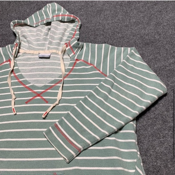 Columbia Hoodie Pullover Women's XL Green White Striped Sweatshirt Pockets - Picture 5 of 11